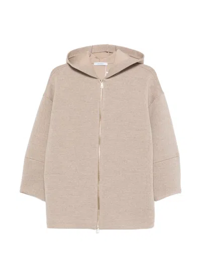 Max Mara Hooded Zip Hoodie In Neutral