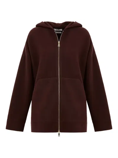 Max Mara Hooded Zip-up Sweater In Brown