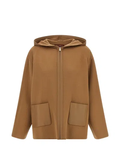 Max Mara Hooded Zip-up Coat In Brown