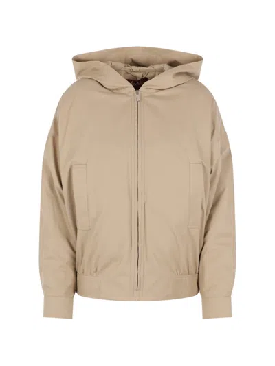 Max Mara Hooded Zip-up Jacket In Neutral