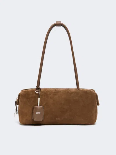 Max Mara Horizontal Boston Bag In Split Leather In Blue