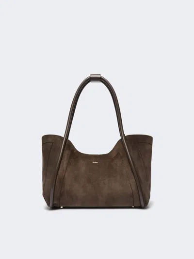 Max Mara Horizontal Suede Marine Bag In Dark Grey