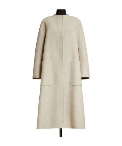 Max Mara Horn Shaped Double Layer Cashmere Coat In Nude