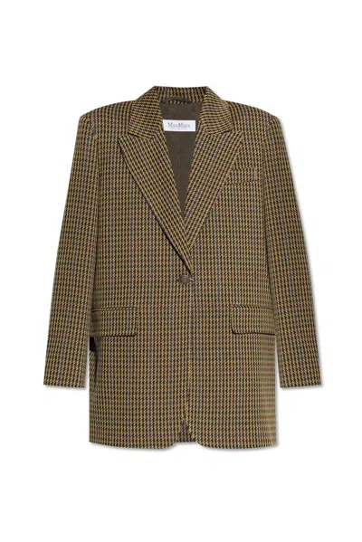 Max Mara Houndstooth Buttoned Blazer In Beige