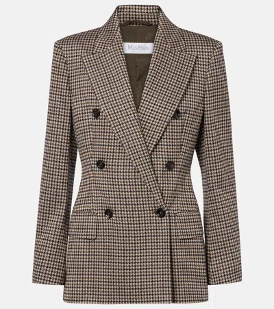 Max Mara Houndstooth Double-breasted Blazer In Brown