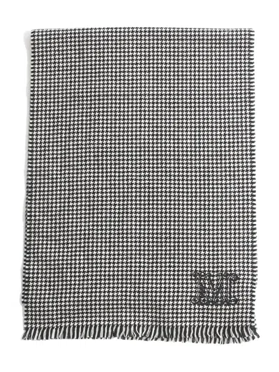 Max Mara Houndstooth Fringed Scarf In Gray