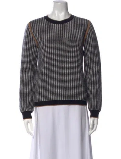 Pre-owned Max Mara Houndstooth Print Crew Neck Sweater In Black