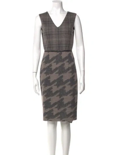 Pre-owned Max Mara Houndstooth Print Knee-length Dress In Neutral