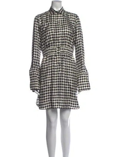 Pre-owned Max Mara Houndstooth Print Mini Dress In White