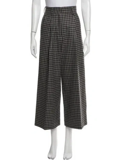 Pre-owned Max Mara Houndstooth Print Wide Leg Pants In Black
