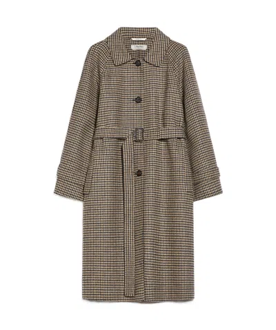 Max Mara Houndstooth Wool Coat In Black