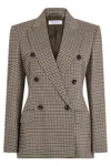 Max Mara Houndstooth T-shirt Jacket Double-breasted Lined Wool-blend In Brown