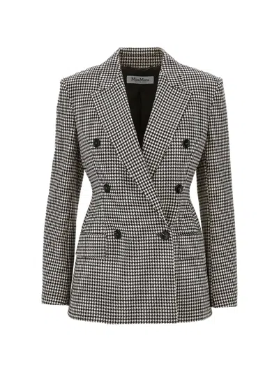 Max Mara Houndstooth-pattern Double-breasted Blazer In Gray