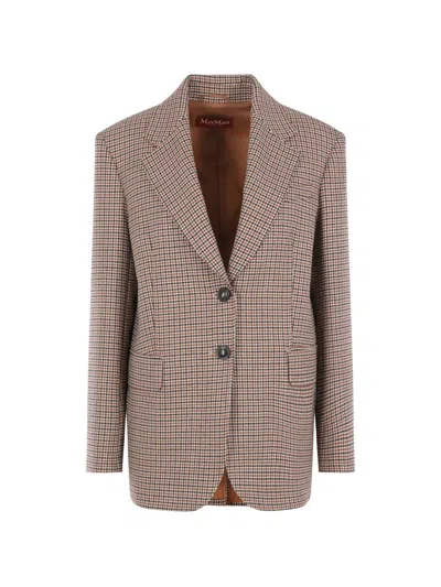 Max Mara Houndstooth-pattern Single-breasted Jacket In Neutral