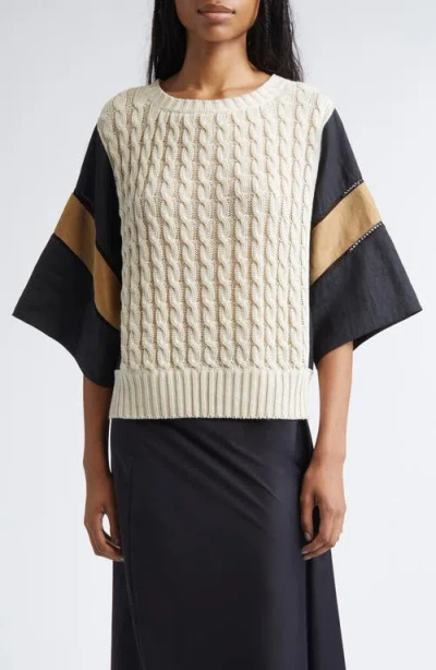 Max Mara Hybrid Linen Cable Sweater In Sand