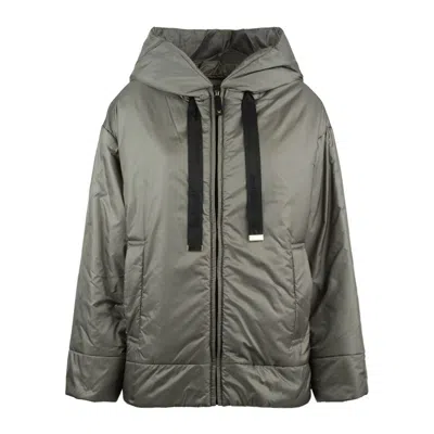 Max Mara Ice Gray Padded Drip-proof Canvas Jacket With Hood