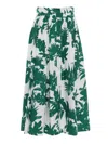 Max Mara Printed Poplin Pleated Skirt In Green