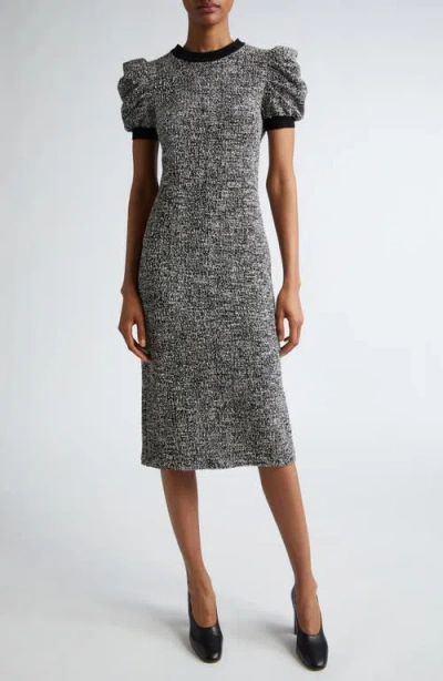 Max Mara Ieti Puff Sleeve Tweed Knit Midi Dress In Vanilla