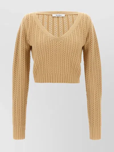 MAX MARA 'IFREM' V-NECK CROPPED KNIT SWEATER