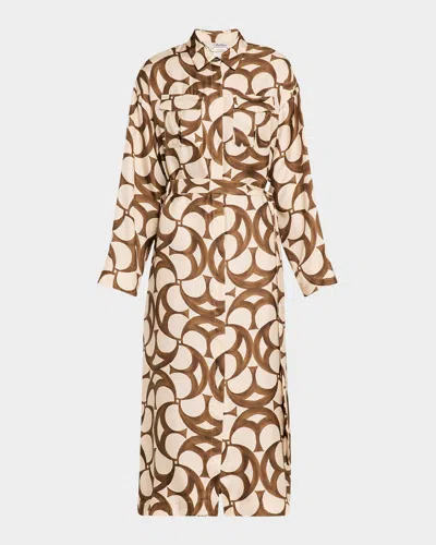Max Mara Ileana Belted Silk Shirtdress In Ecru
