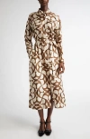 Max Mara Ileana Print Long Sleeve Silk Shirtdress In Ecru