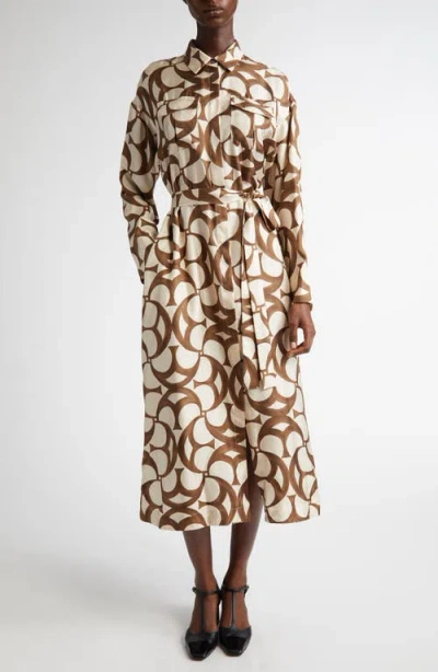Max Mara Ileana Print Long Sleeve Silk Shirtdress In Ecru