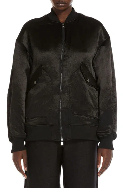 Max Mara Leisure Imelde Oversized Crinkled-satin Bomber Jacket In Black