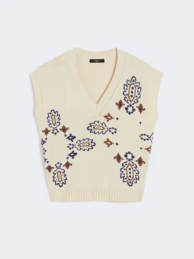 Max Mara Inlaid Cotton-blend Gilet In White