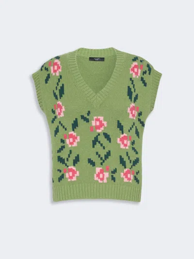 Max Mara Inlaid Cotton-blend Gilet In Green