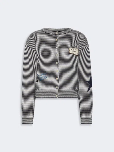 Max Mara Inlay-detail Cotton Yarn Cardigan In Blue