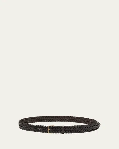 Max Mara Intreccio Woven Leather Belt In Dark Brown