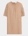 Max Mara Isotta Pleated Short-sleeve Mini Shift Dress In Brown