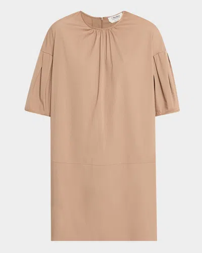 Max Mara Isotta Pleated Short-sleeve Mini Shift Dress In Brown