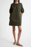 Max Mara Isotta Shirred Poplin Shift Dress In Green