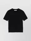 Max Mara Italian Crew Neck Ribbed Short Sleeve Top In Black