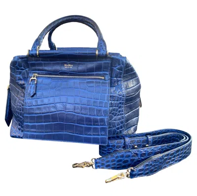 Pre-owned Max Mara Italian Navy Blue Leather Embossed Crocodile Shoulder Bag Sold Out Ed.