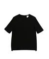 Max Mara Italian Crew Neck Ribbed Short Sleeve Top In Black