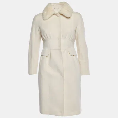 Pre-owned Max Mara Ivory Mink Collar Felt Coat S In White