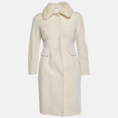 Max Mara Ivory Mink Collar Felt Coat In White