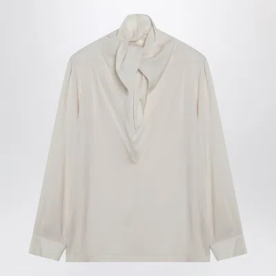 Max Mara Tie-detailed Silk Crepe De Chine Blouse In Neutral