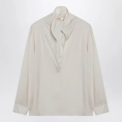 Max Mara Tie-detailed Silk Crepe De Chine Blouse In Neutral