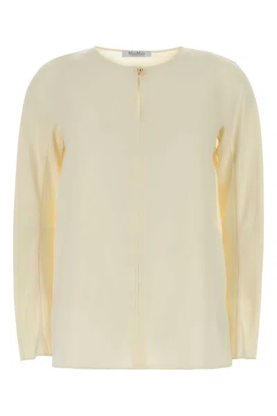 Max Mara Stretch Silk Mitico Blouse Button Detail In Yellow