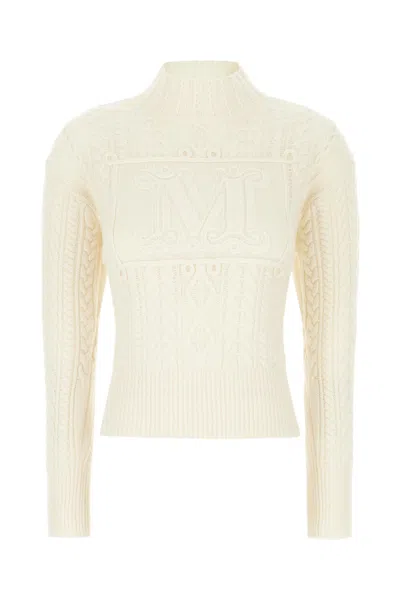 Max Mara Ivory Wool Blend Sweater In Bianco
