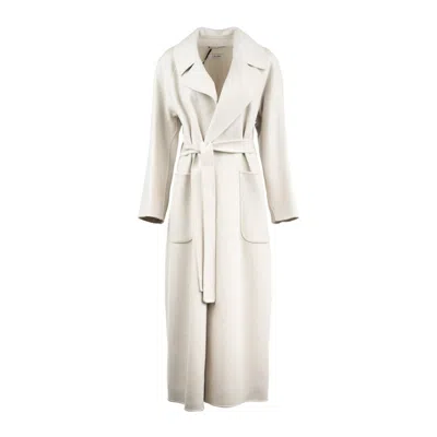 Max Mara Ivory Wool Long Robe Coat In Gray