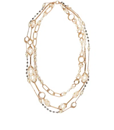 Max Mara Jabot White Necklace In Gold