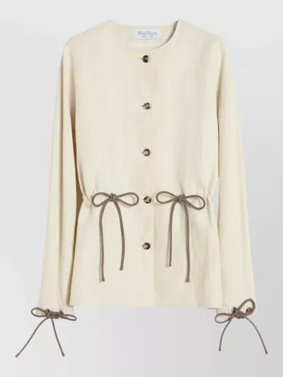 Max Mara Jacket Adjustable Waist Bow Detail Long Sleeves In Neutral