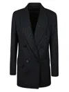 Max Mara Black Double-breasted Sequin Wool Blazer In Black