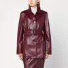 Max Mara Jacket With Belt In Bordeaux Nappa Leather