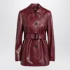 Max Mara Jacket With Belt In Bordeaux Nappa Leather In Brown
