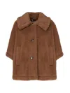 Max Mara Wool Buttoned Cape With Faux Fur Texture In Brown